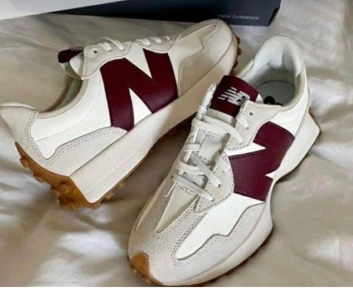 New balance 327 blanco beje y bordo
