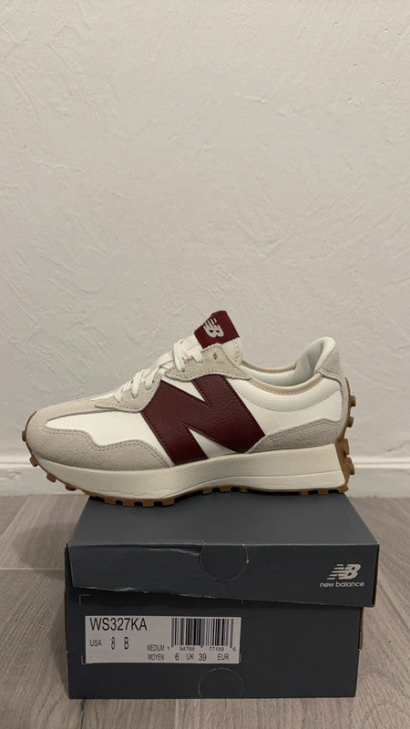 New balance 327 blanco beje y bordo